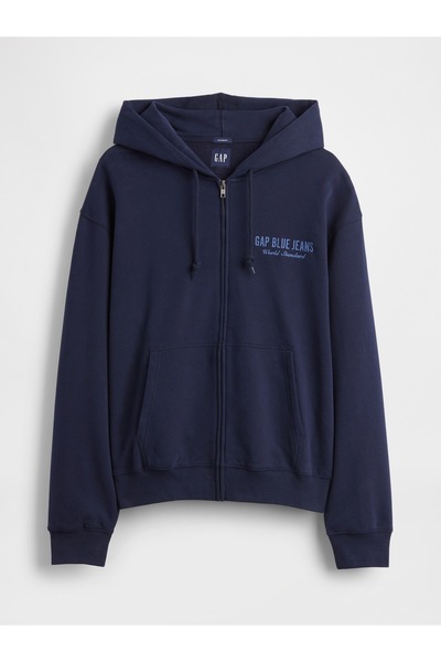 GAP Erkek Lacivert VintageSoft Logo Fermuarlı Sweatshirt