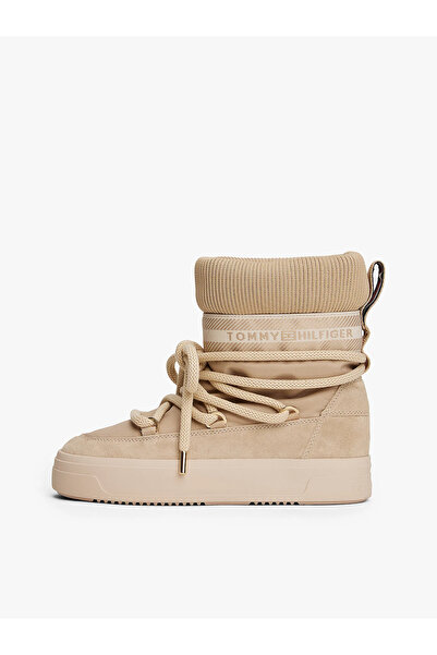 Tommy Hilfiger Kadın Boğaz Kısmı Lastikli Su Geçirmez Bağlamalı Bej Bot & Bootie FW0FW08998-ACC