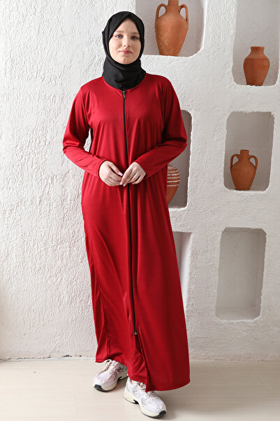 Defkay One-Piece Zipper Solid Color Light Fabric Women's Prayer Dress Ferace