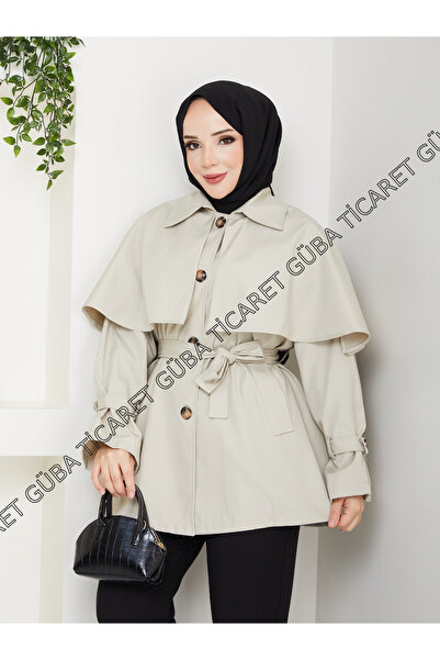 Güba Ticaret Ceket Düğmeli Pelerin Detaylı Kadın Trençkot
