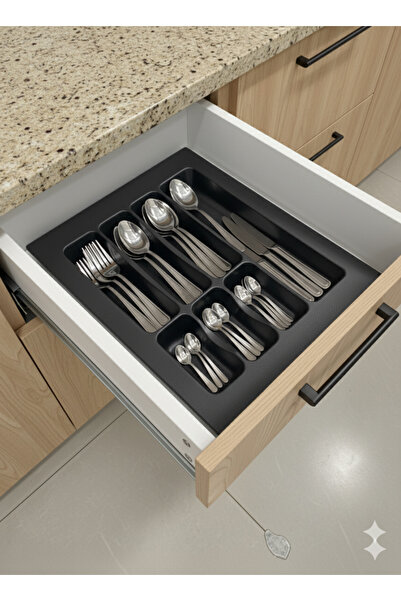 GörSeç Organizator pentru sertar negru 37x49 cm, suport pentru tacâmuri 37 cm, suport pentru linguriță 37 cm (poate fi tăiat până la 33x40 cm)