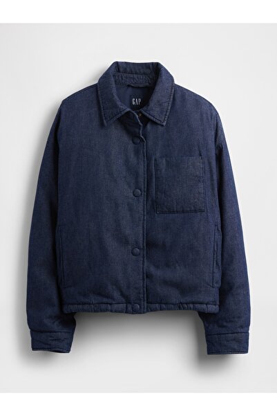 GAP Kadın Mavi Denim Şişme Puffer Şişme Ceket