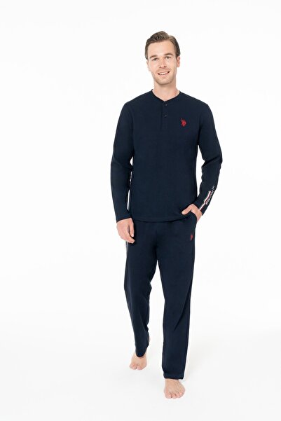 U.S. Polo Assn. 18959B طقم بيجامة رجالي بأكمام طويلة وياقة دائرية باللون الأز...