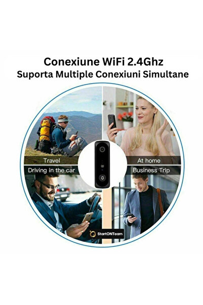 StartONTeam Smart WiFi Video Intercom, Full HD, IR, Two-Way Communication, Motion Sensor and Night Vision Black