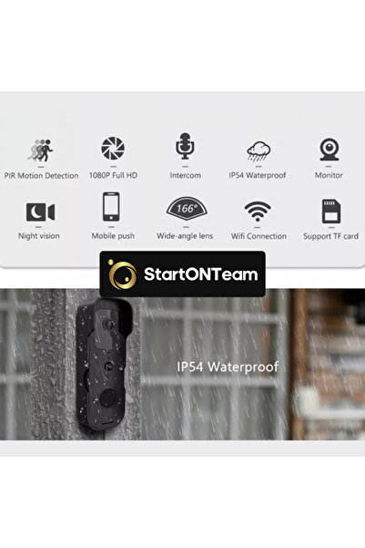 StartONTeam Smart WiFi Video Intercom, Full HD, IR, Two-Way Communication, Motion Sensor and Night Vision Black