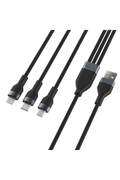 Bibilel Cablu de încărcare 3-în-1 Turbo Charge 60W, 1x Lightning, 1x Type-C, 1x microUSB, 1.5m, ranforsare dublă