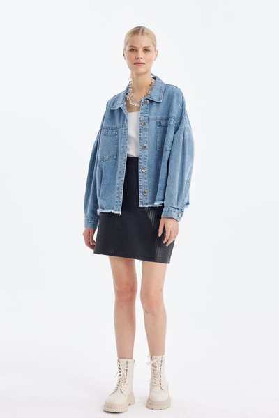 Byelmira Kadın Yarı Bomber Kot Ceket