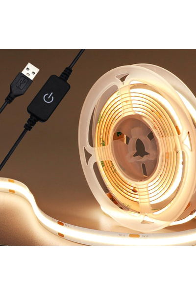 Generic DC 5V USB LED COB Strip with Inline Touch Dimming Switch 5 Meter White Warm