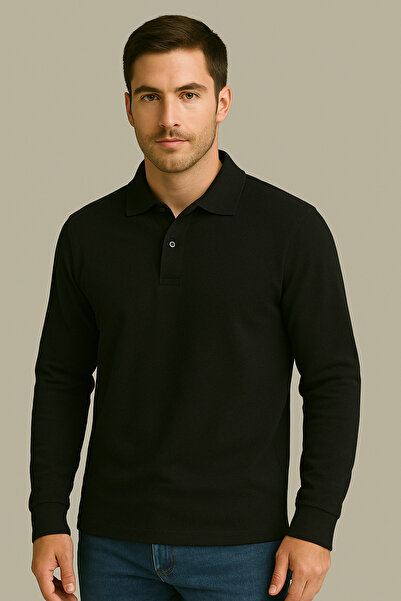PARSHEY Regular Fit %100 Pamuk Polo Yaka Uzun Kollu Basic T-Shirt