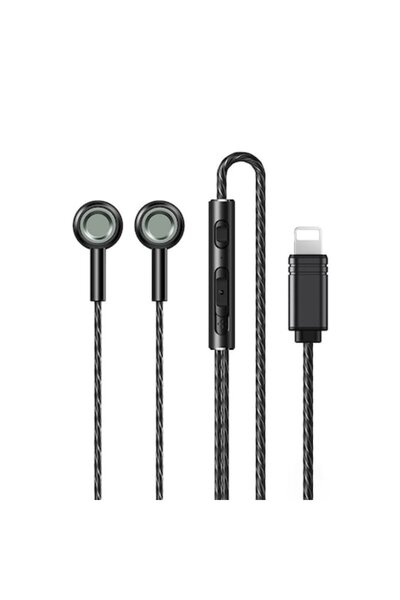 Bibilel Căști pentru iPhone cu conector Lightning, microfon încorporat, negru metalizat, HUR-BBL5101