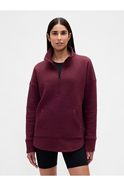 GAP Kadın Bordo GapFit Quilted Jacquard Pullover Spor Üst