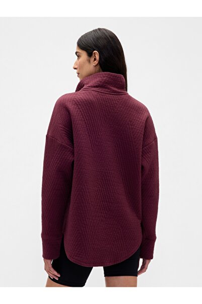 GAP Kadın Bordo GapFit Quilted Jacquard Pullover Spor Üst