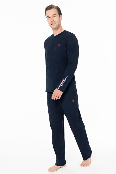 U.S. Polo Assn. 18959B Ανδρικό σετ πιτζάμες με μακρυμάνικο μπλουζάκι με στρογγυλή λαιμόκοψη σε μπλε ναυτικό