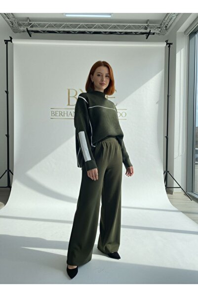 moda paketi Women's White Ribbed Knitwear Two-Piece Set