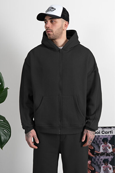 BARLİZ Men's Hooded Sports Model Loose Wide Cardigan