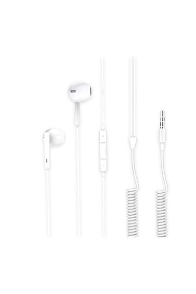 Bibilel Casti Hi-Fi Sound, Jack 3.5mm, cu fir spiralat, cablu 1.8 metri, Alb