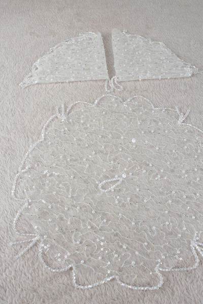 Mortex Beyaz Tül Boncuklu Pul İşlemeli Gelin Damat Halay Mendili Kına Nişan S...