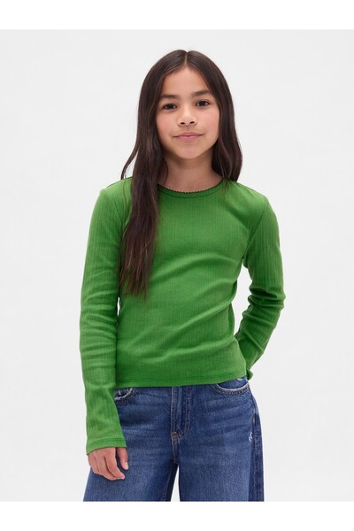 GAP Kız Çocuk Yeşil Kids Fitilli T-Shirt