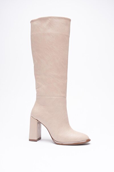 Mubiano Жіночі шкіряні чоботи на високому каблуці 9 см, бежеві, Montera