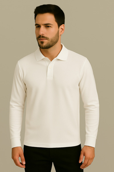 PARSHEY Regular Fit %100 Pamuk Polo Yaka Uzun Kollu Basic T-Shirt