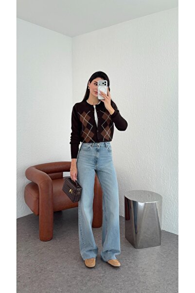 HAZELANNA Kivágott szárú világoskék egyenes szabású farmernadrág