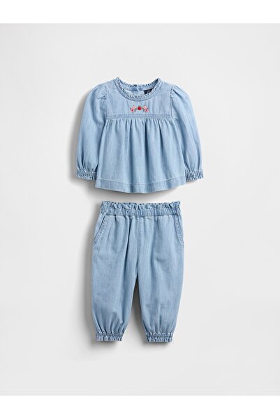 GAP Bebek Açık Mavi Denim Volanlı Outfit Set