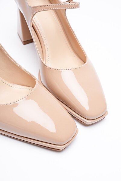 Mubiano Women's Patent Leather Thick Heeled 7.5 cm Platform Beige Orliva