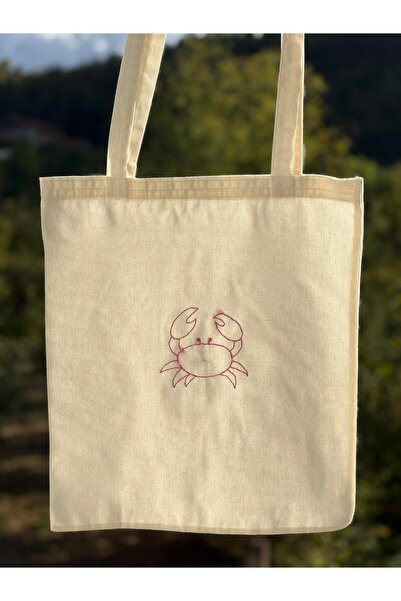 Bestofcase Crab Hand Embroidered Raw Linen Bag