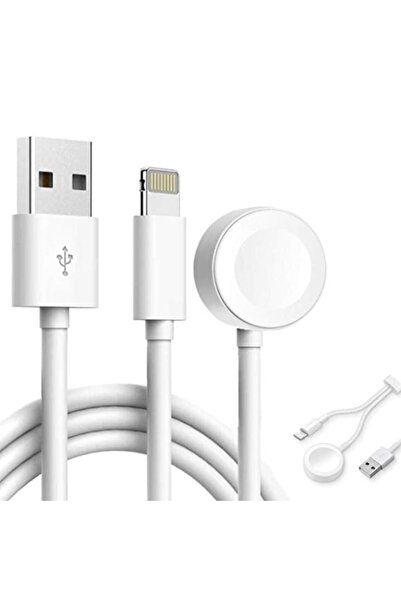 Bibilel Cablu de încărcare 2 în 1 USB și Lightning pentru Apple Watch și iPhone, 1,2 metri, alb