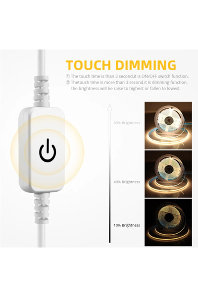 Generic DC 5V USB LED COB Strip with Inline Touch Dimming Switch 3 Meter White Warm