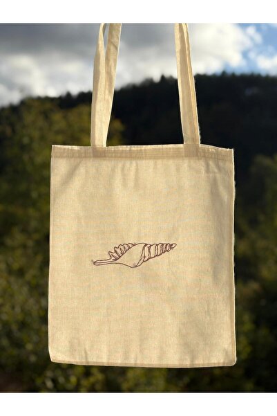 Bestofcase Seashell Hand Embroidered Raw Linen Bag