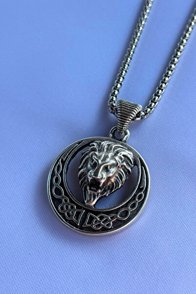 Begondio Aslan Figürlü El İşçiliği Paslanmaz Çelik Zincir Erkek Kolye