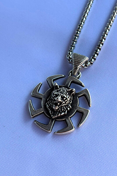 Begondio Kurt Kafası Desenli El İşçiliği Paslanmaz Çelik Zincir Erkek Kolye