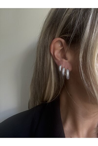 Rossetto Atelier İthal Tamamı Taşlı 3’lü Halka Küpe