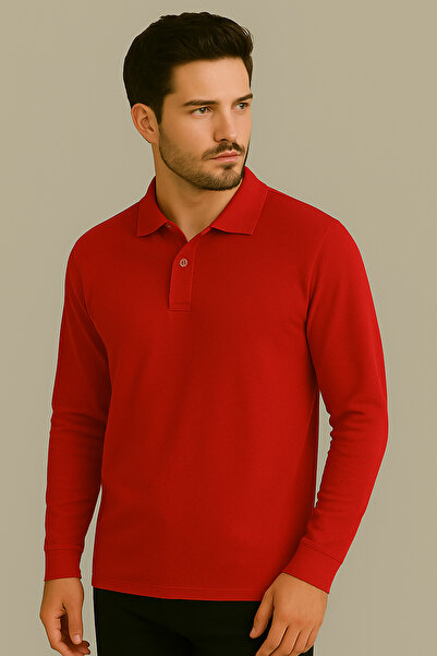 PARSHEY Regular Fit %100 Pamuk Polo Yaka Uzun Kollu Basic T-Shirt