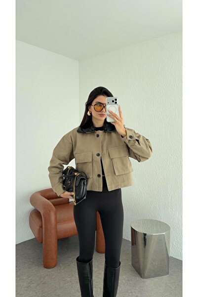 HAZELANNA Кожено яке с яка от габардин