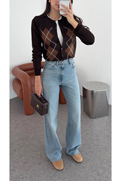 HAZELANNA Kivágott szárú világoskék egyenes szabású farmernadrág