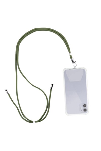 SOHO Phone lanyard with mini carabiner attachment for case, adjustable, textile, 150 cm, Khaki
