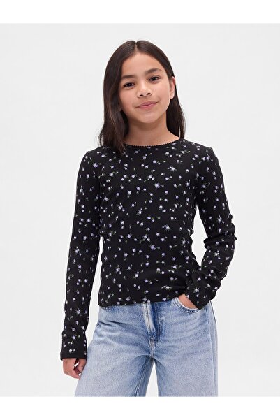 GAP Kız Çocuk Siyah Kids Fitilli T-Shirt