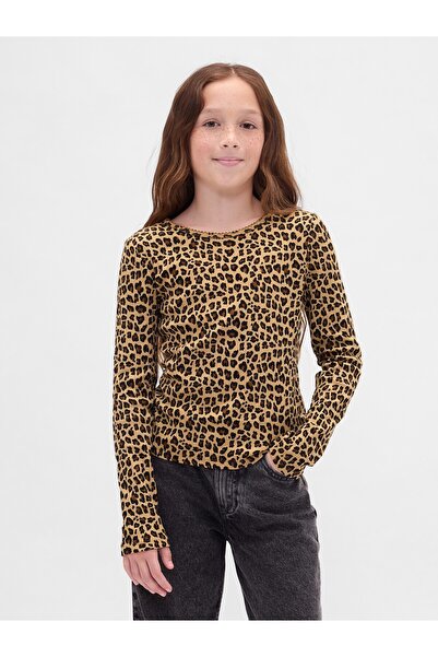 GAP Kız Çocuk Kahverengi Kids Fitilli T-Shirt