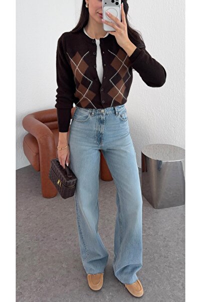 HAZELANNA Kivágott szárú világoskék egyenes szabású farmernadrág