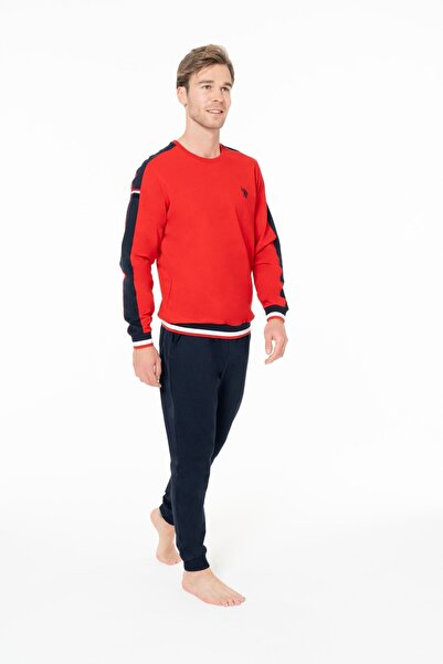 U.S. Polo Assn. 18931 Erkek Kırmızı Yuvarlak Yaka Uzun Kollu Pijama Takımı