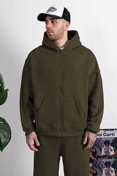 BARLİZ Men's Hooded Sports Model Loose Wide Cardigan