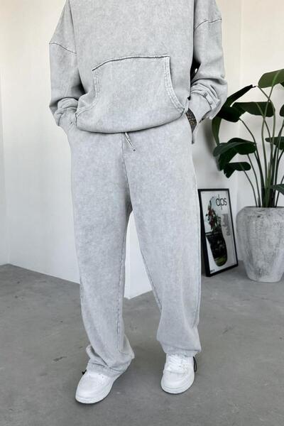 HAFKAGİYİM Γκρι φούτερ με πόδια που σφίγγουν τον άκρο, που πλένεται και είναι φαρδύ