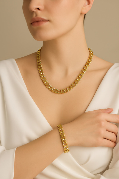 MRK Kadın Kalın Zincir Kolye ve Bileklik