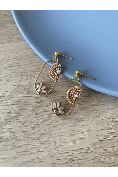 dela otantik Handmade Beaded Bohemian Dangle Oval Earrings – Floral Themed Authentic Ethnic Vintage Bijouterie Jewelry