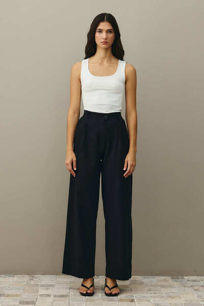 Fahhar Linen Palazzo Trousers Black