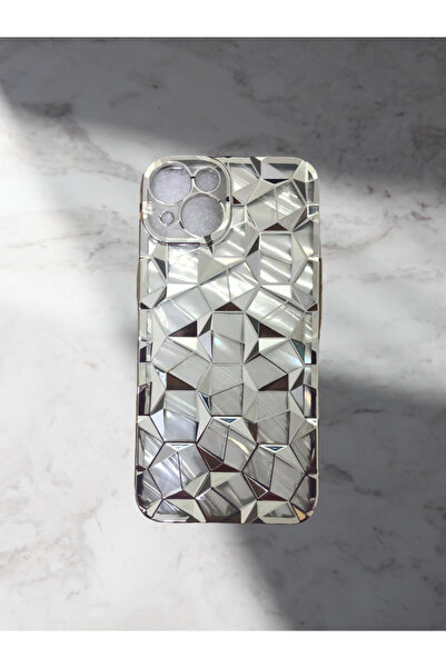Kılıfx İphone 13 / 14 / 15 Uyumlu Geometrik Elmas Desenli Gümüş Gri Telefon Kılıf