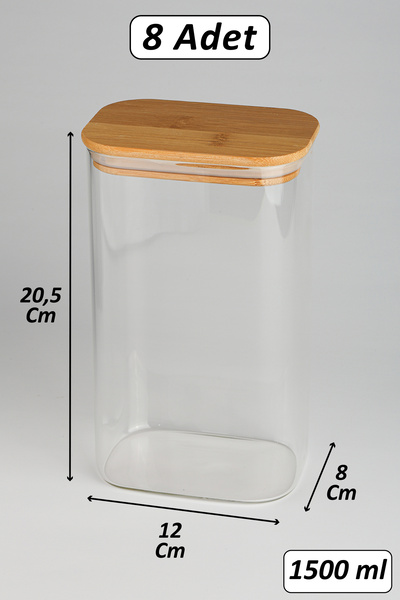 color house 8 Adet Borosilikat Cam Bakliyat Kavanoz Vakumlu Doğal Bambu Kapak...