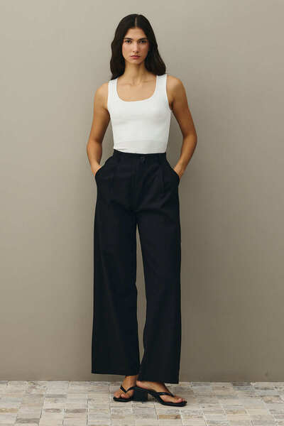 Fahhar Linen Palazzo Trousers Black